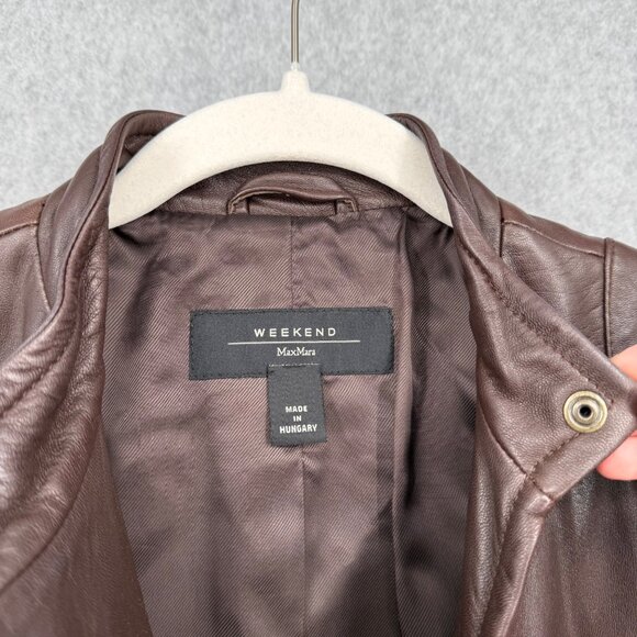 Weekend MaxMara Womens Leather Biker Jacket Size 10 Chocolate Brown Butter Soft - Picture 9 of 15